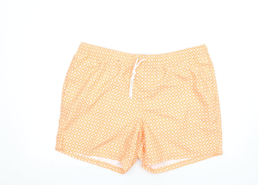 Marks and Spencer Mens Orange Geometric Polyester Sweat Shorts Size 2XL Regular Drawstring - Swim Shorts