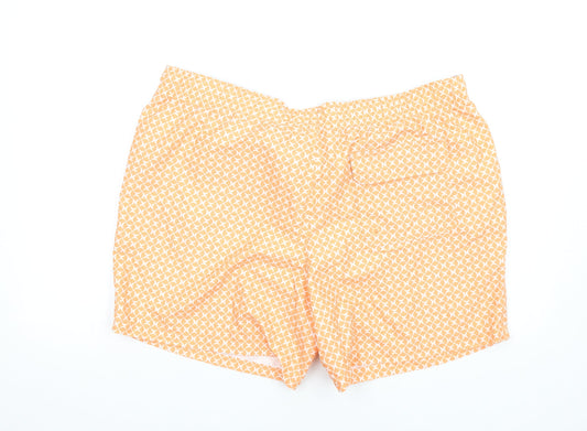 Marks and Spencer Mens Orange Geometric Polyester Sweat Shorts Size 2XL Regular Drawstring - Swim Shorts