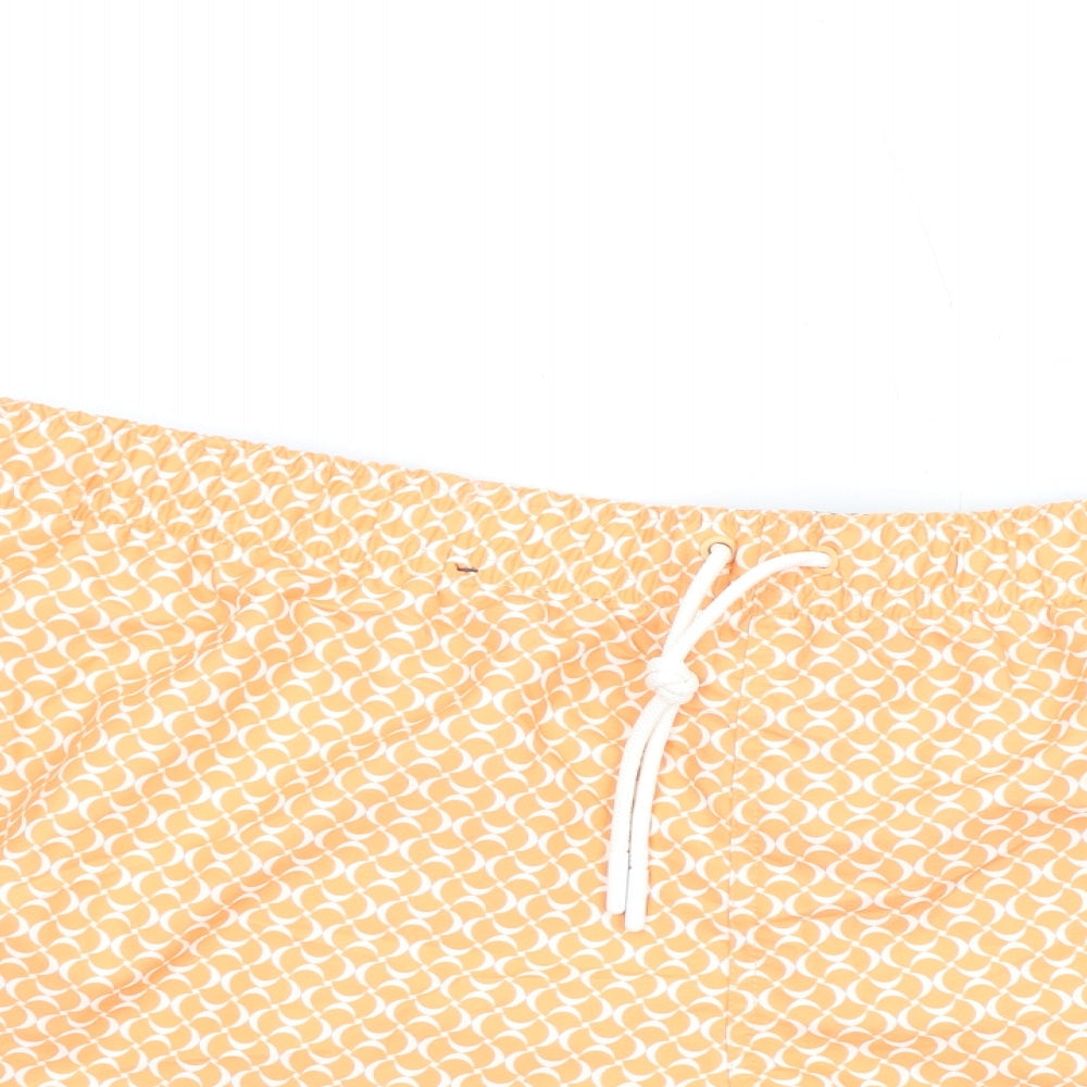 Marks and Spencer Mens Orange Geometric Polyester Sweat Shorts Size 2XL Regular Drawstring - Swim Shorts