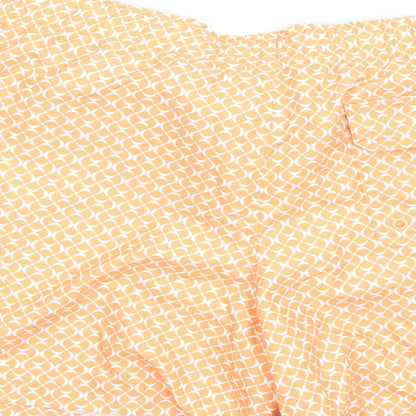 Marks and Spencer Mens Orange Geometric Polyester Sweat Shorts Size 2XL Regular Drawstring - Swim Shorts