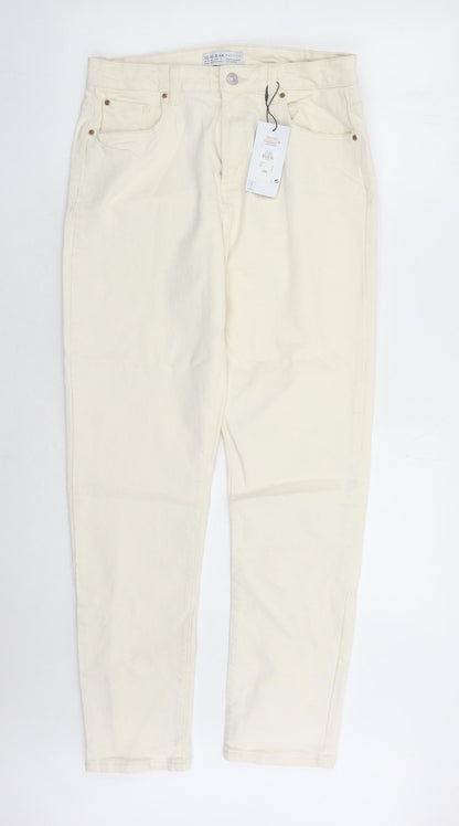 Denim & Co. Womens Beige Cotton Straight Jeans Size 12 L27 in Slim Zip - Pockets