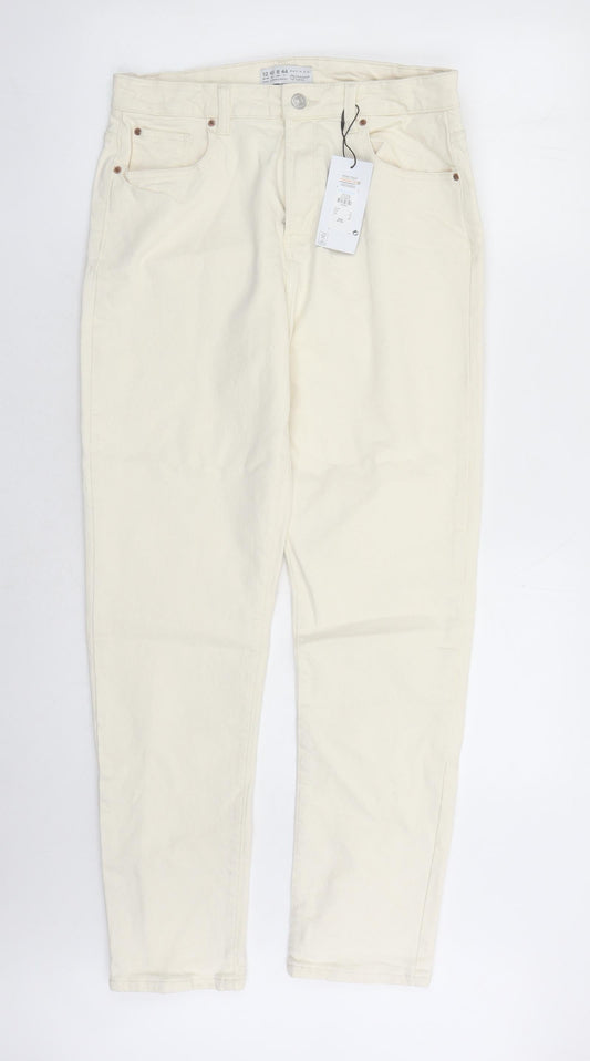 Denim & Co. Womens Beige Cotton Straight Jeans Size 12 L27 in Slim Zip - Pockets