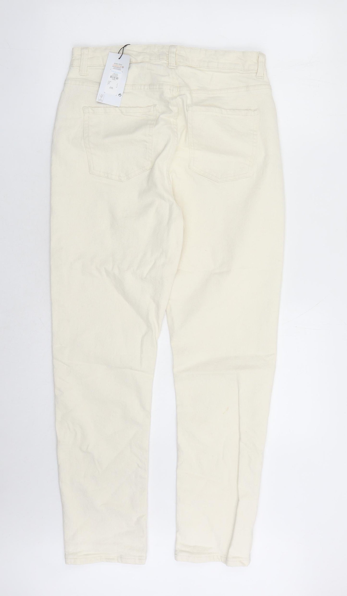 Denim & Co. Womens Beige Cotton Straight Jeans Size 12 L27 in Slim Zip - Pockets