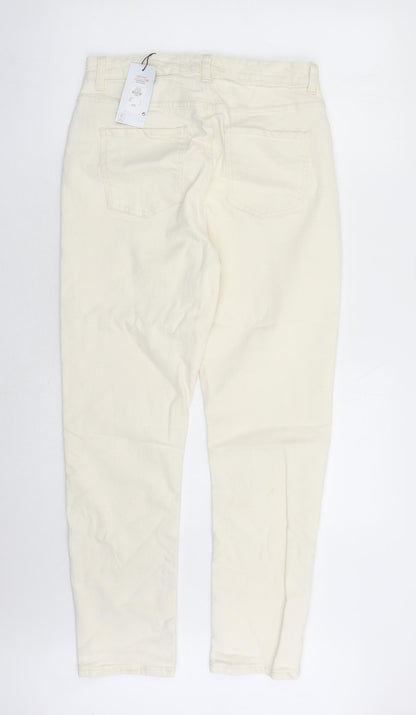 Denim & Co. Womens Beige Cotton Straight Jeans Size 12 L27 in Slim Zip - Pockets