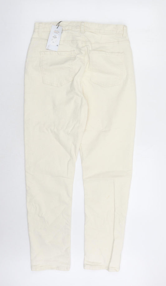 Denim & Co. Womens Beige Cotton Straight Jeans Size 12 L27 in Slim Zip - Pockets