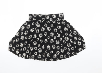 Divided by H&M Womens Black Floral Viscose Skater Skirt Size XS Zip