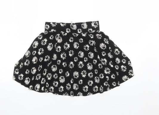 Divided by H&M Womens Black Floral Viscose Skater Skirt Size XS Zip