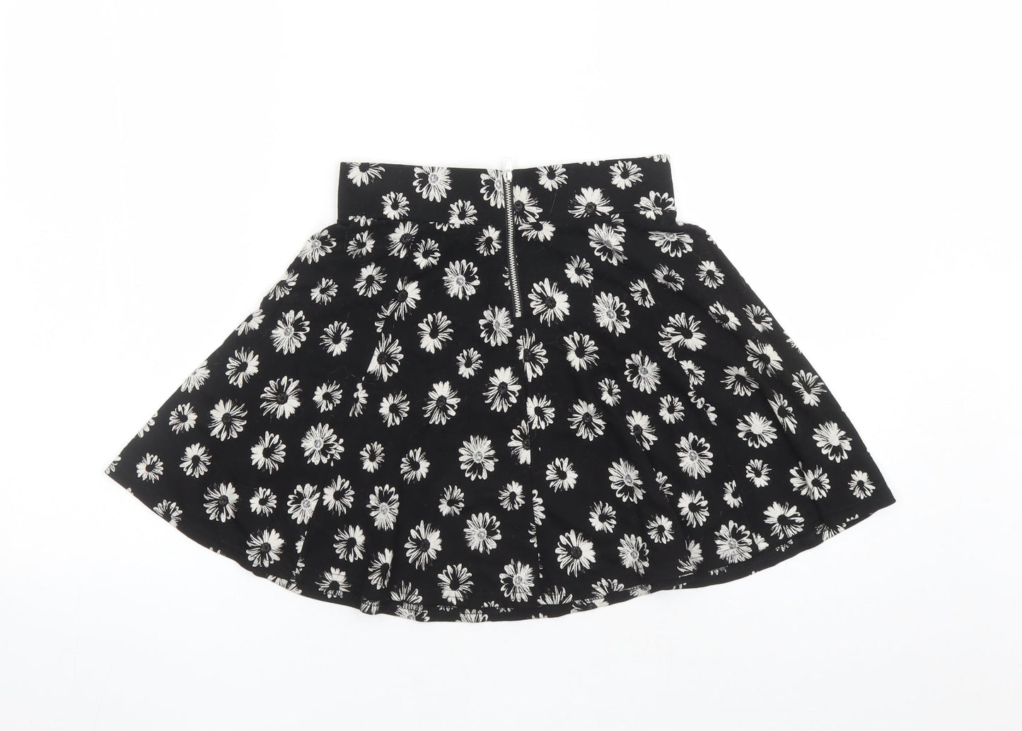 Divided by H&M Womens Black Floral Viscose Skater Skirt Size XS Zip