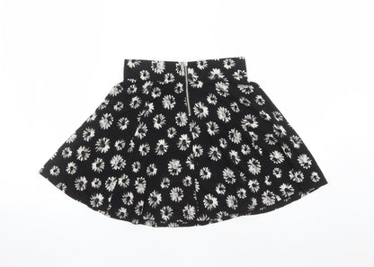 Divided by H&M Womens Black Floral Viscose Skater Skirt Size XS Zip