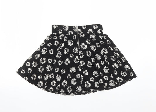 Divided by H&M Womens Black Floral Viscose Skater Skirt Size XS Zip