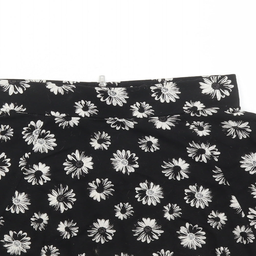 Divided by H&M Womens Black Floral Viscose Skater Skirt Size XS Zip