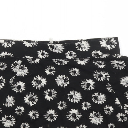 Divided by H&M Womens Black Floral Viscose Skater Skirt Size XS Zip