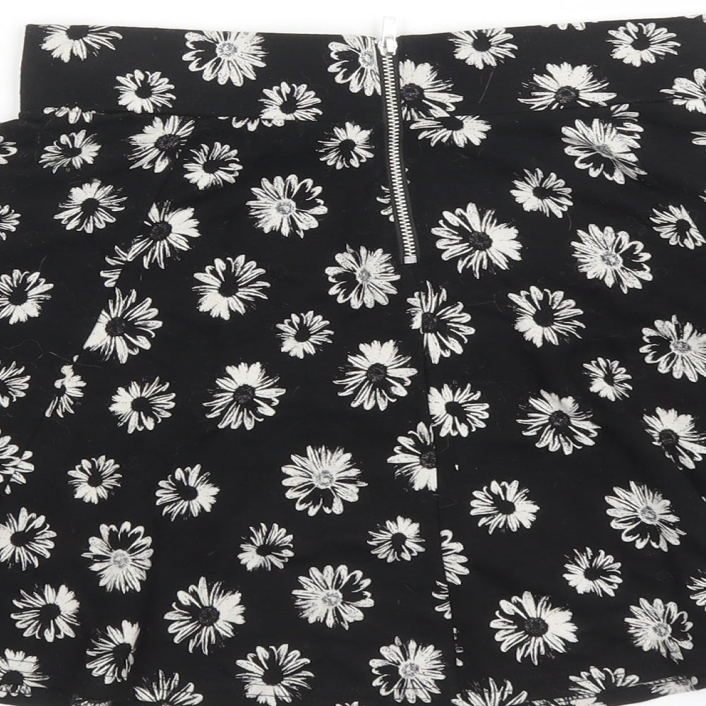 Divided by H&M Womens Black Floral Viscose Skater Skirt Size XS Zip