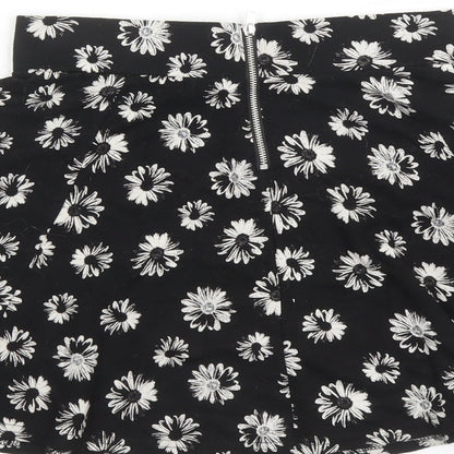 Divided by H&M Womens Black Floral Viscose Skater Skirt Size XS Zip