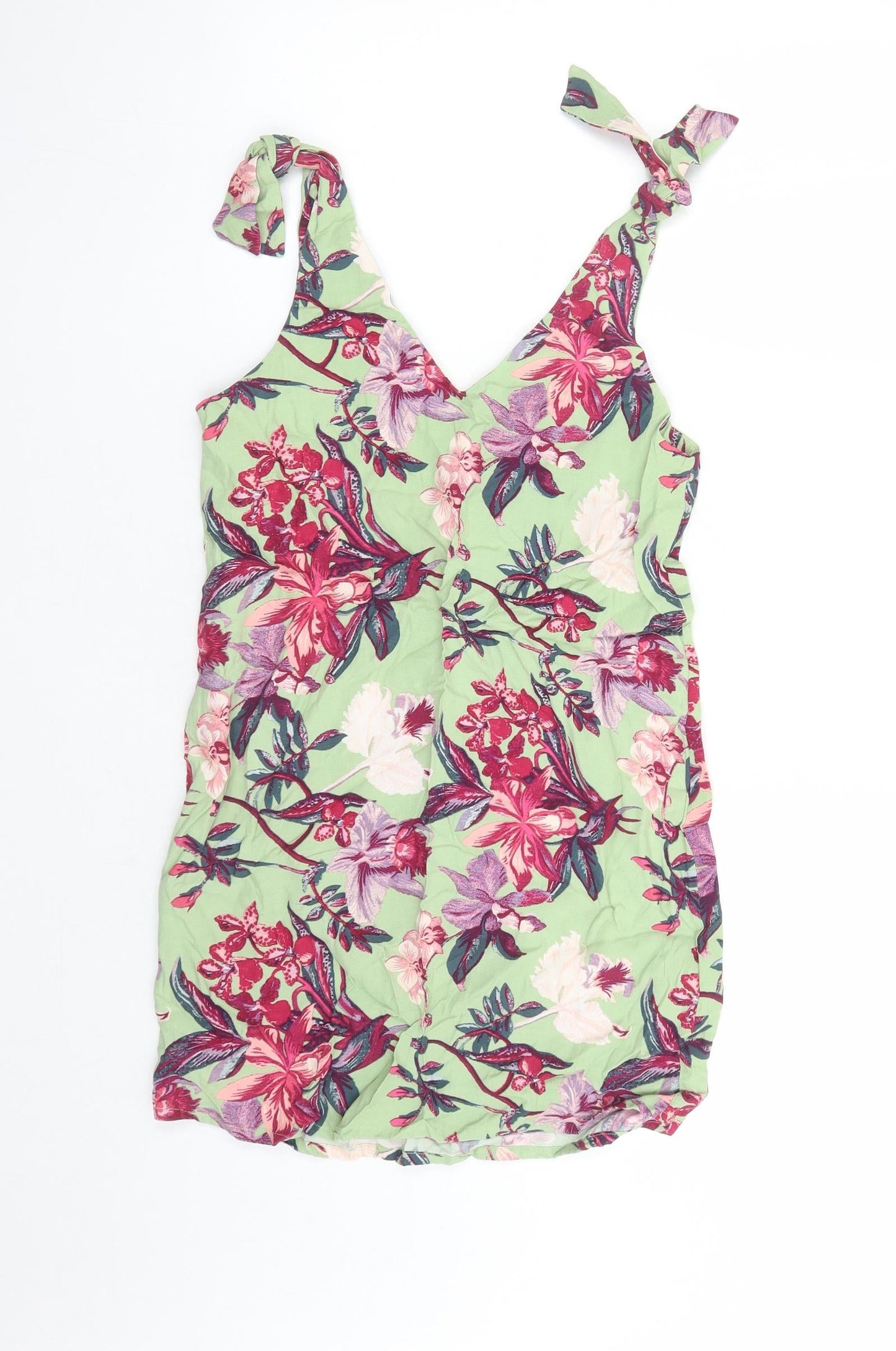 & Other Stories Womens Green Floral Viscose Mini Size 8 V-Neck Pullover