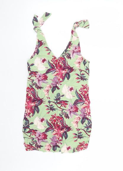 & Other Stories Womens Green Floral Viscose Mini Size 8 V-Neck Pullover