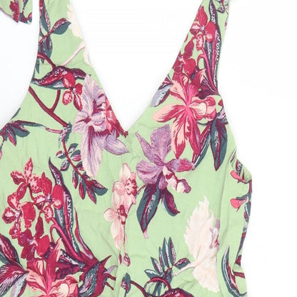 & Other Stories Womens Green Floral Viscose Mini Size 8 V-Neck Pullover