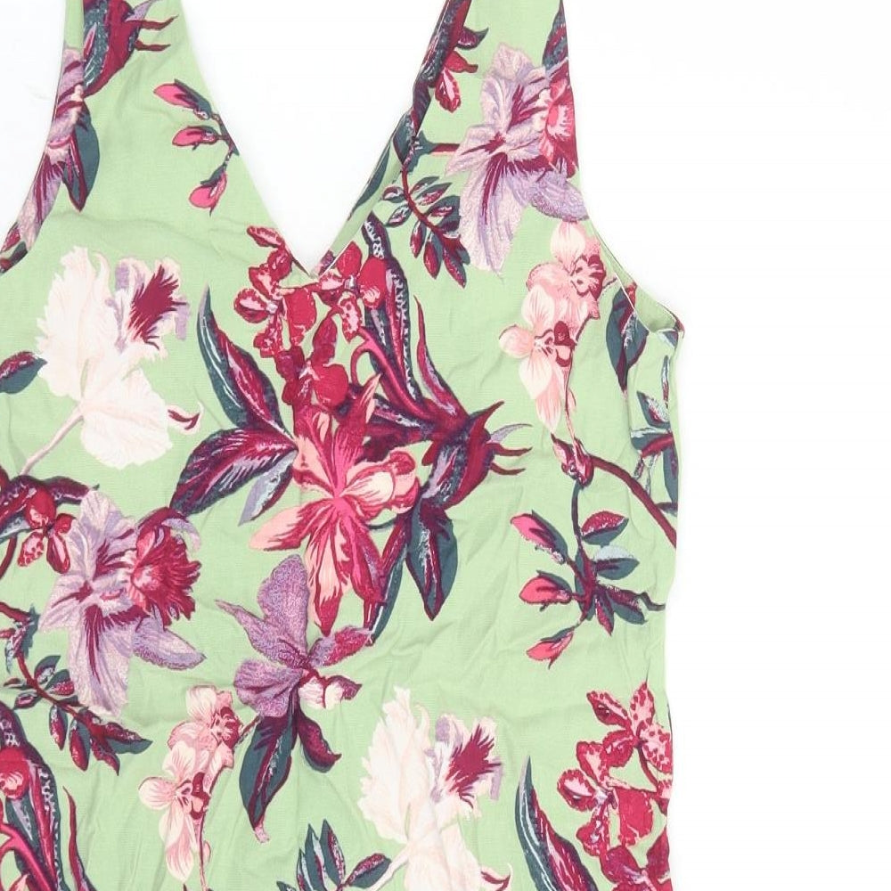 & Other Stories Womens Green Floral Viscose Mini Size 8 V-Neck Pullover