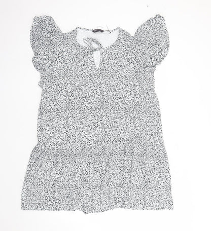 Marks and Spencer Womens Blue Floral Viscose A-Line Size 20 Round Neck Pullover - Keyhole Neckline