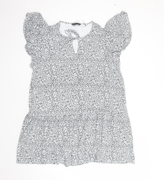 Marks and Spencer Womens Blue Floral Viscose A-Line Size 20 Round Neck Pullover - Keyhole Neckline