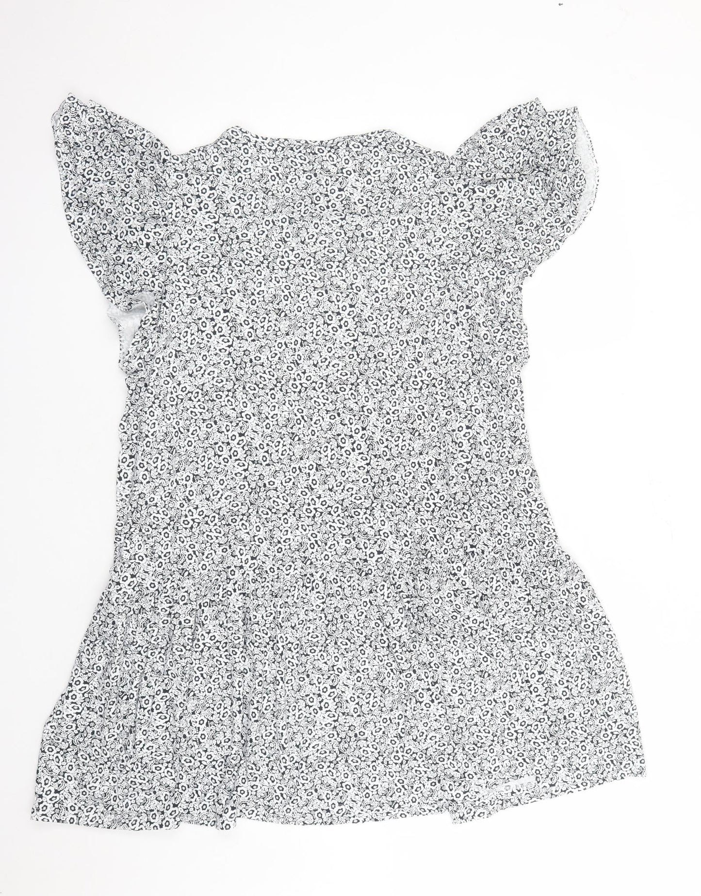 Marks and Spencer Womens Blue Floral Viscose A-Line Size 20 Round Neck Pullover - Keyhole Neckline