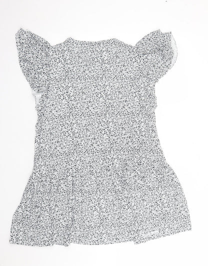 Marks and Spencer Womens Blue Floral Viscose A-Line Size 20 Round Neck Pullover - Keyhole Neckline