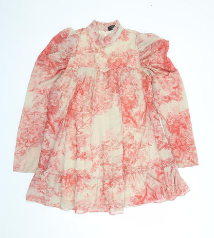 In The Style Womens Brown Geometric Polyester A-Line Size 10 Round Neck Button - Lined