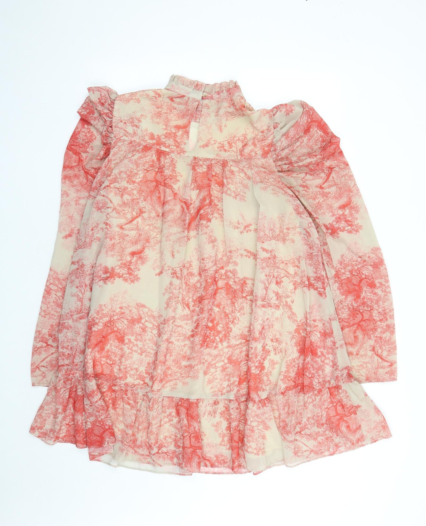 In The Style Womens Brown Geometric Polyester A-Line Size 10 Round Neck Button - Lined