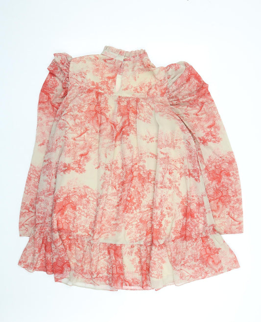 In The Style Womens Brown Geometric Polyester A-Line Size 10 Round Neck Button - Lined