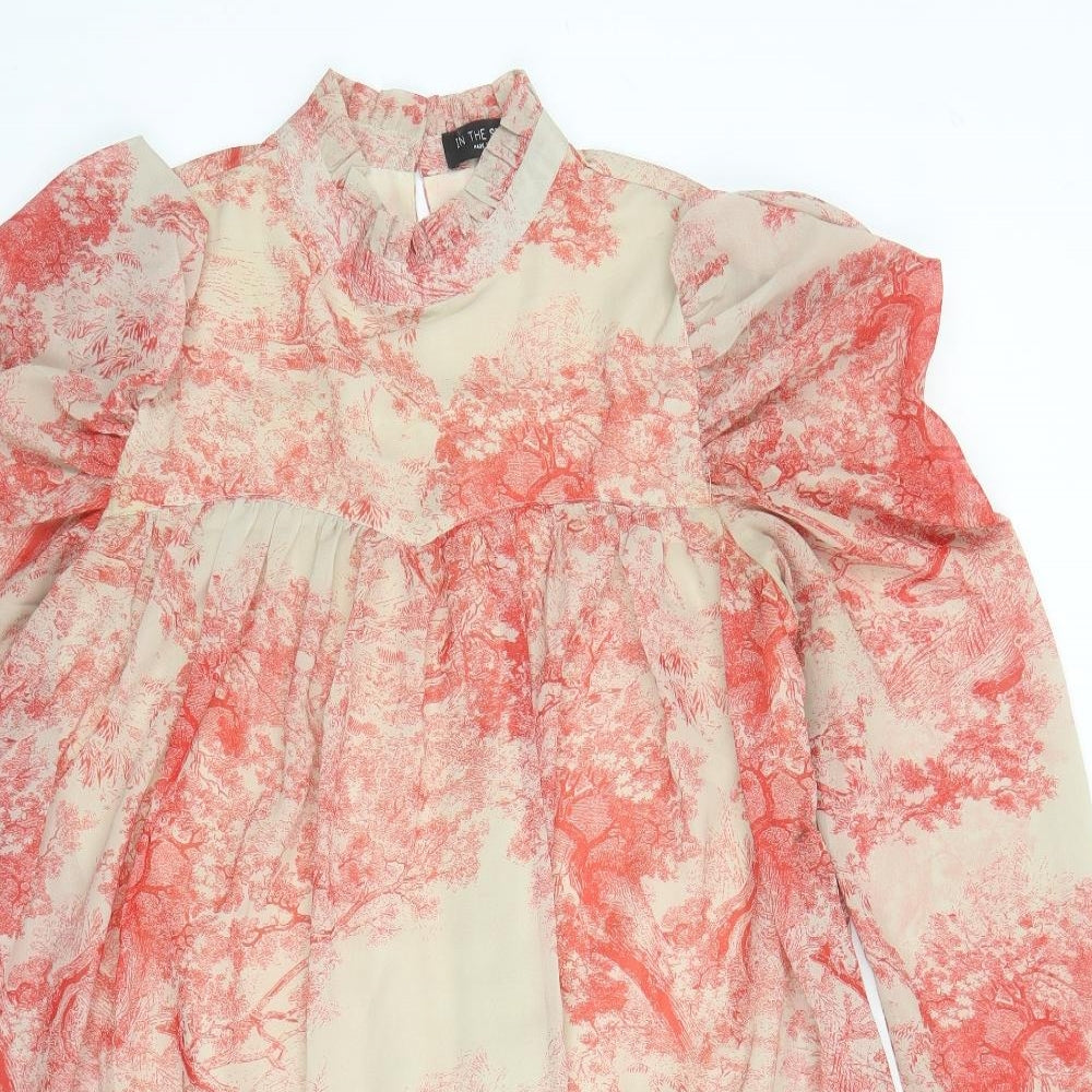 In The Style Womens Brown Geometric Polyester A-Line Size 10 Round Neck Button - Lined