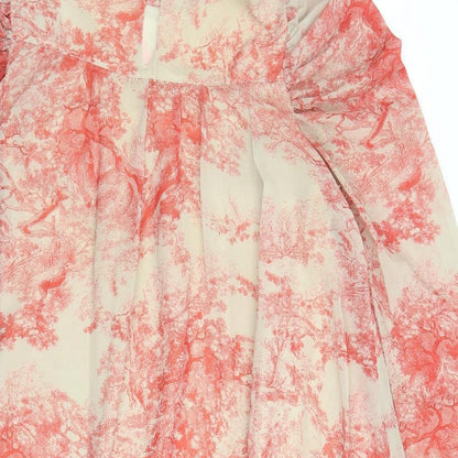 In The Style Womens Brown Geometric Polyester A-Line Size 10 Round Neck Button - Lined