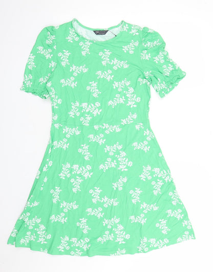 Marks and Spencer Womens Green Floral Viscose Fit & Flare Size 10 Round Neck Pullover