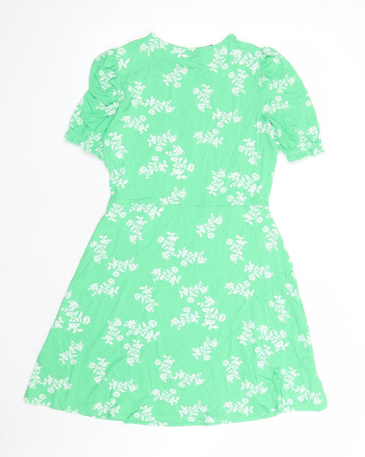 Marks and Spencer Womens Green Floral Viscose Fit & Flare Size 10 Round Neck Pullover