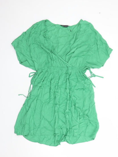 Marks and Spencer Womens Green Viscose A-Line Size 14 V-Neck Pullover
