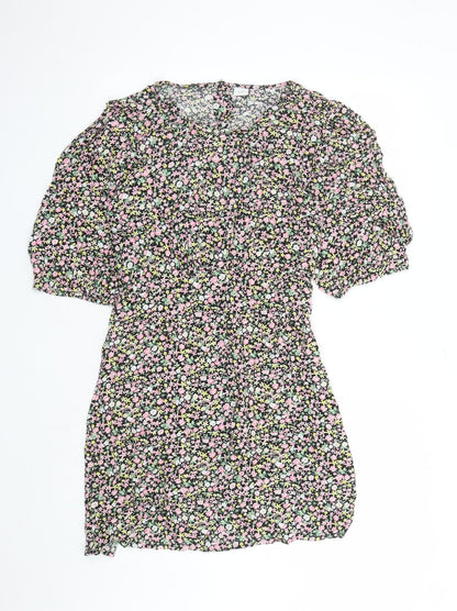 NEXT Girls Black Floral Viscose A-Line Size 16 Years Round Neck Button