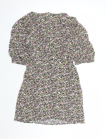 NEXT Girls Black Floral Viscose A-Line Size 16 Years Round Neck Button