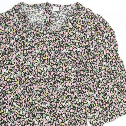 NEXT Girls Black Floral Viscose A-Line Size 16 Years Round Neck Button