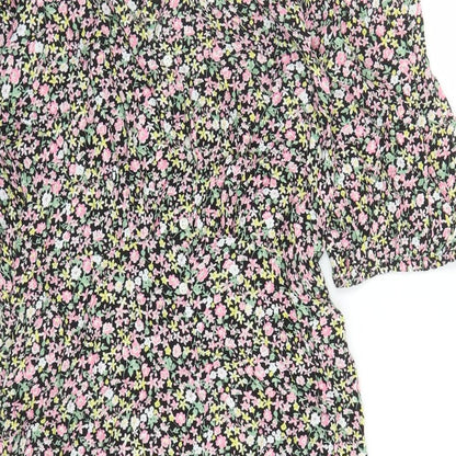 NEXT Girls Black Floral Viscose A-Line Size 16 Years Round Neck Button