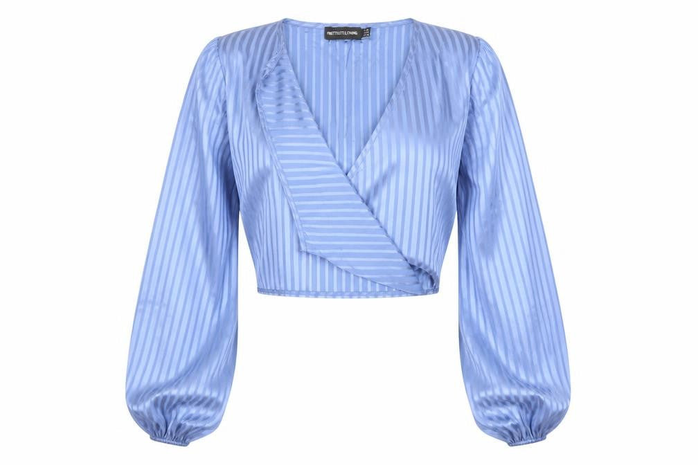 Womens UK Size 8 PRETTYLITTLETHING Blue Cropped Blouse