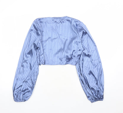 Womens UK Size 8 PRETTYLITTLETHING Blue Cropped Blouse