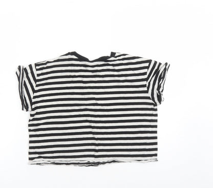 Divided by H&M Womens Black Striped 100% Cotton Cropped T-Shirt Size S Crew Neck