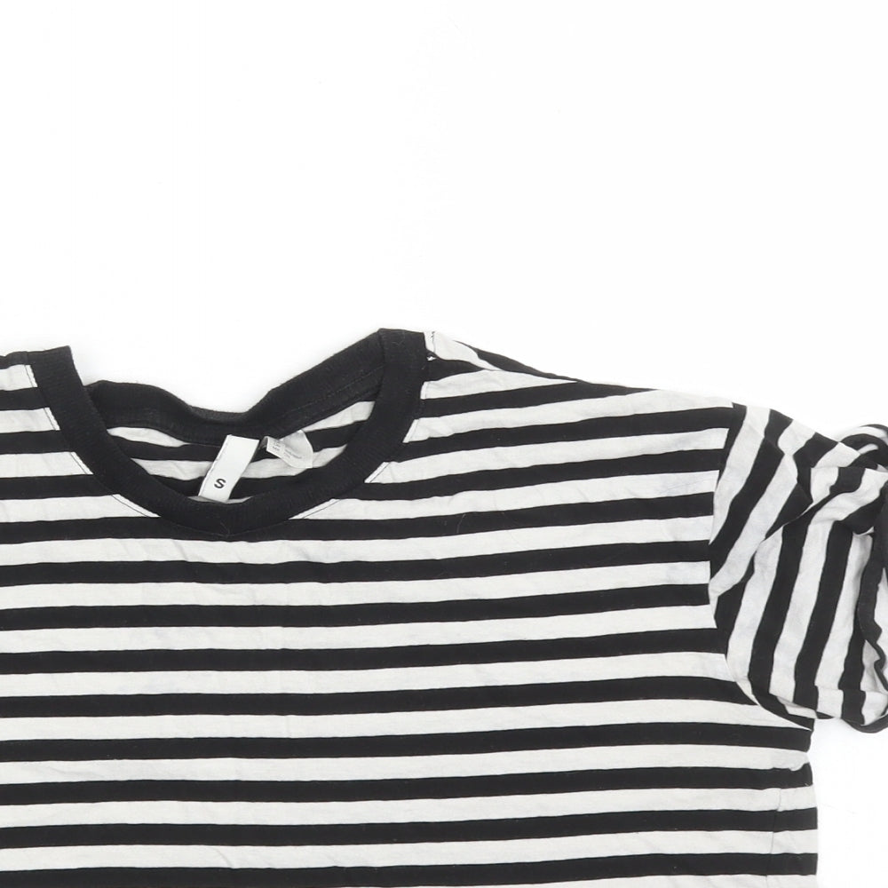 Divided by H&M Womens Black Striped 100% Cotton Cropped T-Shirt Size S Crew Neck