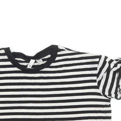 Divided by H&M Womens Black Striped 100% Cotton Cropped T-Shirt Size S Crew Neck