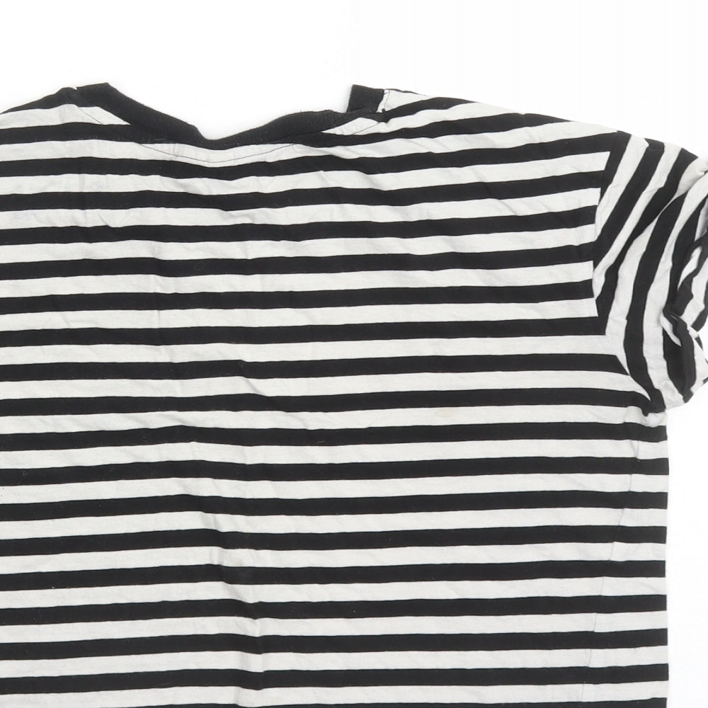 Divided by H&M Womens Black Striped 100% Cotton Cropped T-Shirt Size S Crew Neck