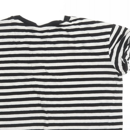 Divided by H&M Womens Black Striped 100% Cotton Cropped T-Shirt Size S Crew Neck