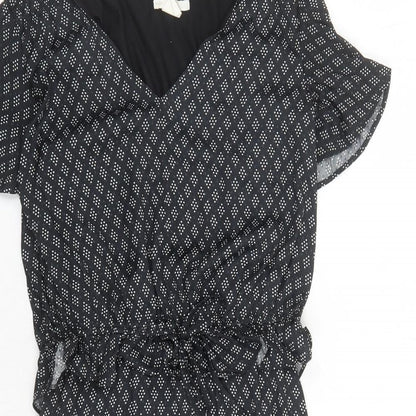 H&M Womens Black Geometric Polyester A-Line Size S V-Neck Pullover
