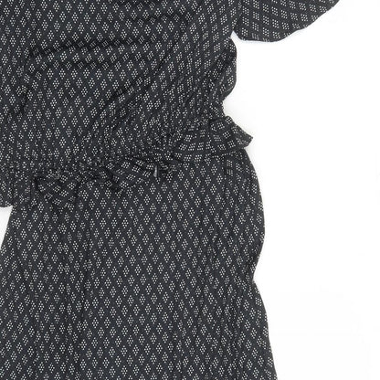 H&M Womens Black Geometric Polyester A-Line Size S V-Neck Pullover
