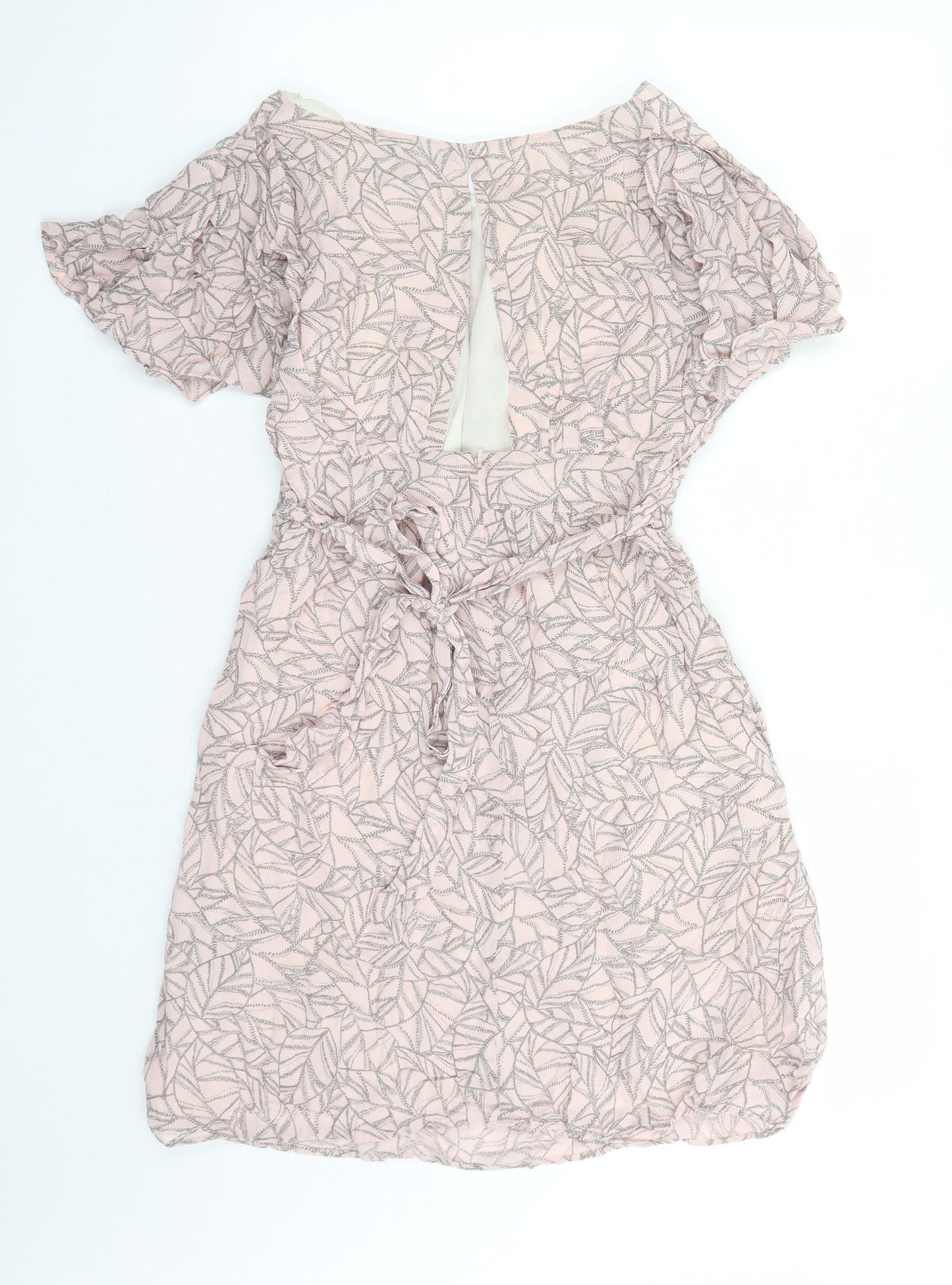 Limited Collection Womens Pink Geometric Viscose A-Line Size 8 Round Neck Zip - Open Back Detail Lined