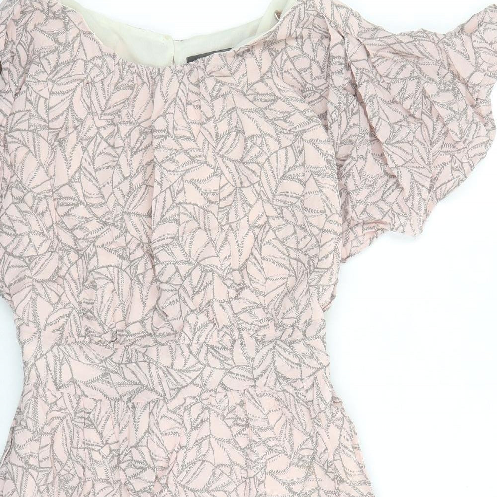 Limited Collection Womens Pink Geometric Viscose A-Line Size 8 Round Neck Zip - Open Back Detail Lined