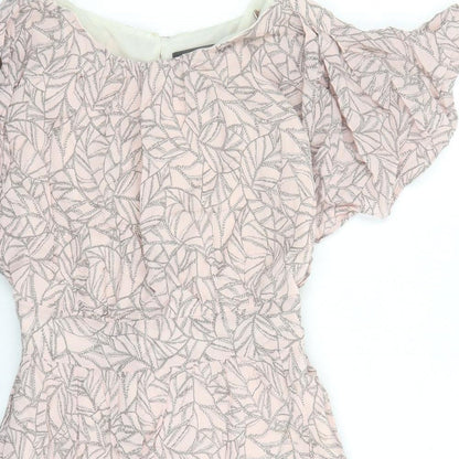 Limited Collection Womens Pink Geometric Viscose A-Line Size 8 Round Neck Zip - Open Back Detail Lined